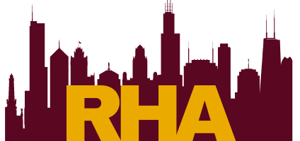 City skyline graphic in maroon with 